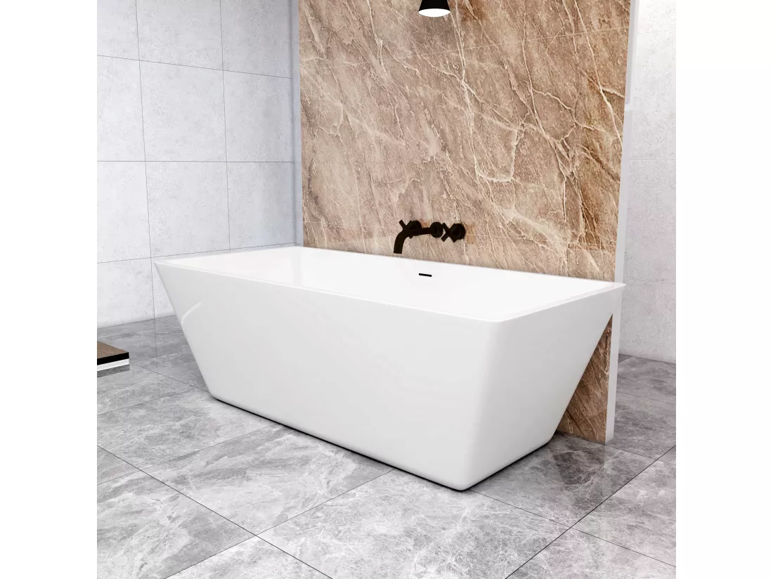 AICA Baignoire îlot rectangulaire 170x80x58cm blanc en Acrylique,avec Bonde et trop plein