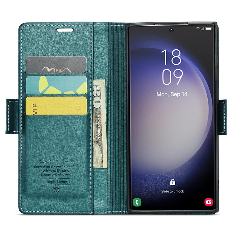 Samsung Galaxy S24 Ultra Leder Tasche Flip Wallet Etui mit Kartenfächern Litchi Look (RFID Schutz) - Grün