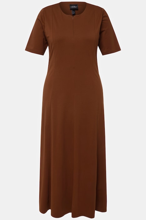 Maxikleid, Ziernähte, A-Linie, Rundhals, Halbarm