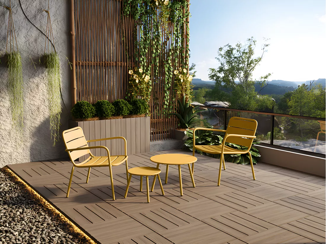 Fauteuil bas de jardin empilable en métal - Jaune moutarde - MIRMANDE de MYLIA