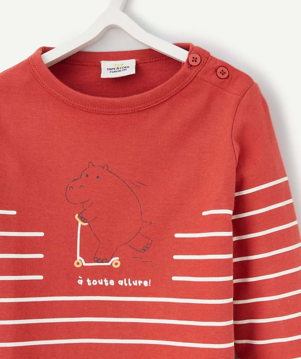 T-SHIRT BÉBÉ GARÇON EN COTON BIO ROUILLE AVEC HIPPOPOTAME