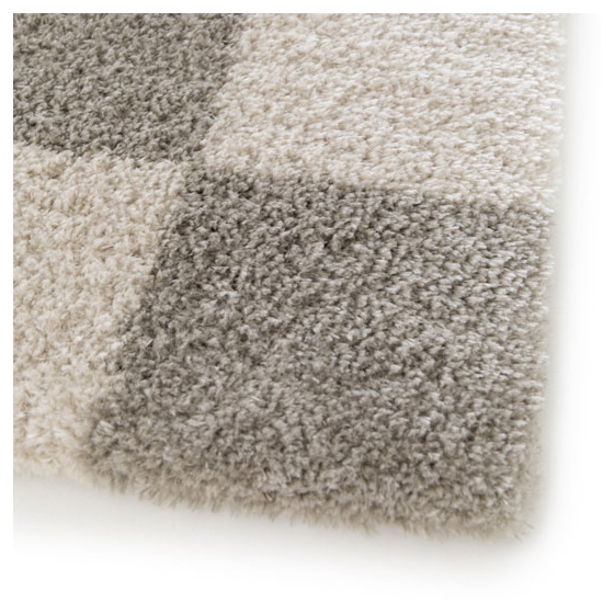 Tapis doux à motif damier en matière recyclée - damia - taupe et crème - 120 x 170 cm