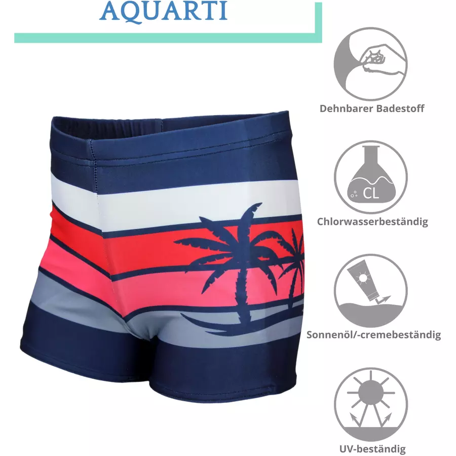 Aquarti Jungen Badehose Gestreift mit Motiven rot