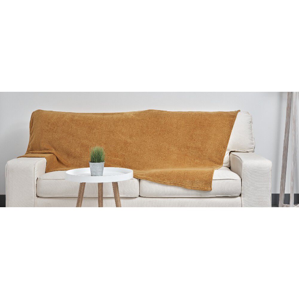 Plaid polyester 1 place uni jaune moutarde