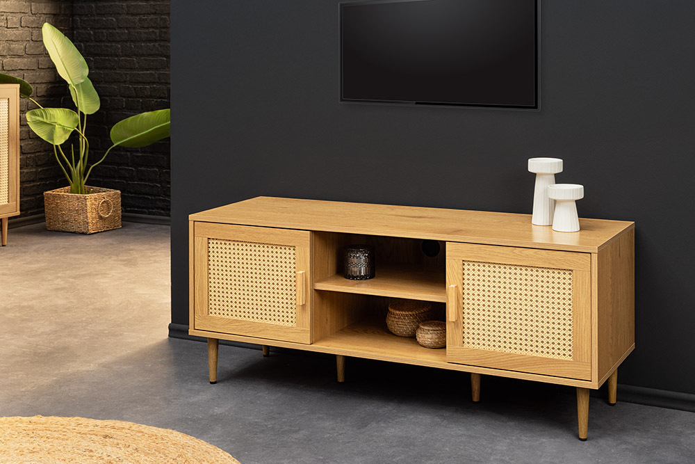 Design Lowboard VIENNA 120cm natur Wiener Geflecht Rattan TV-Board