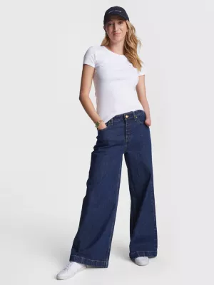 Calça jeans de perna larga e modelagem relaxada adaptável
