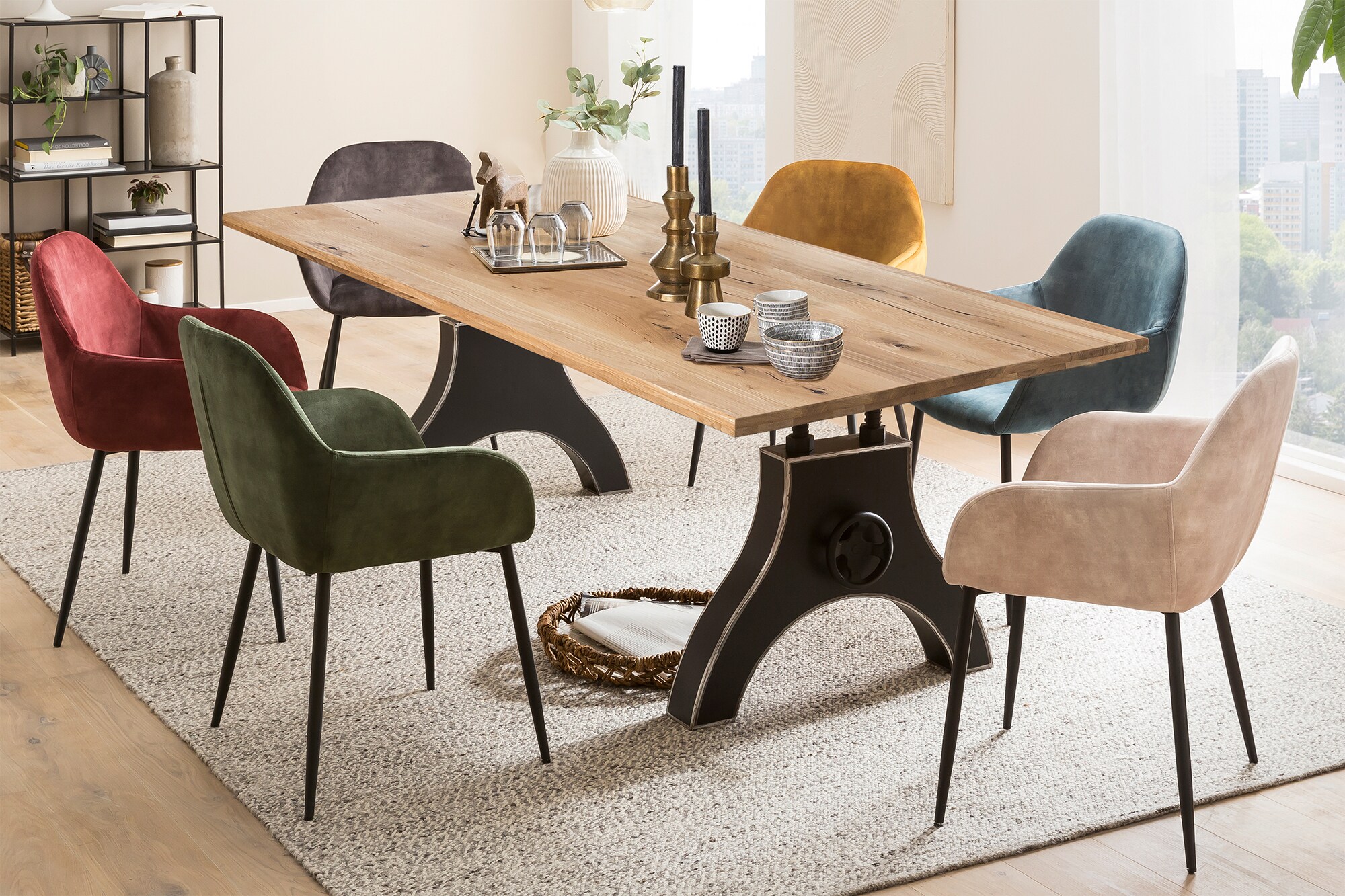 Tisch 220x100cm Wildeiche Metall Holztisch Esstisch Speisetisch Küchentisch