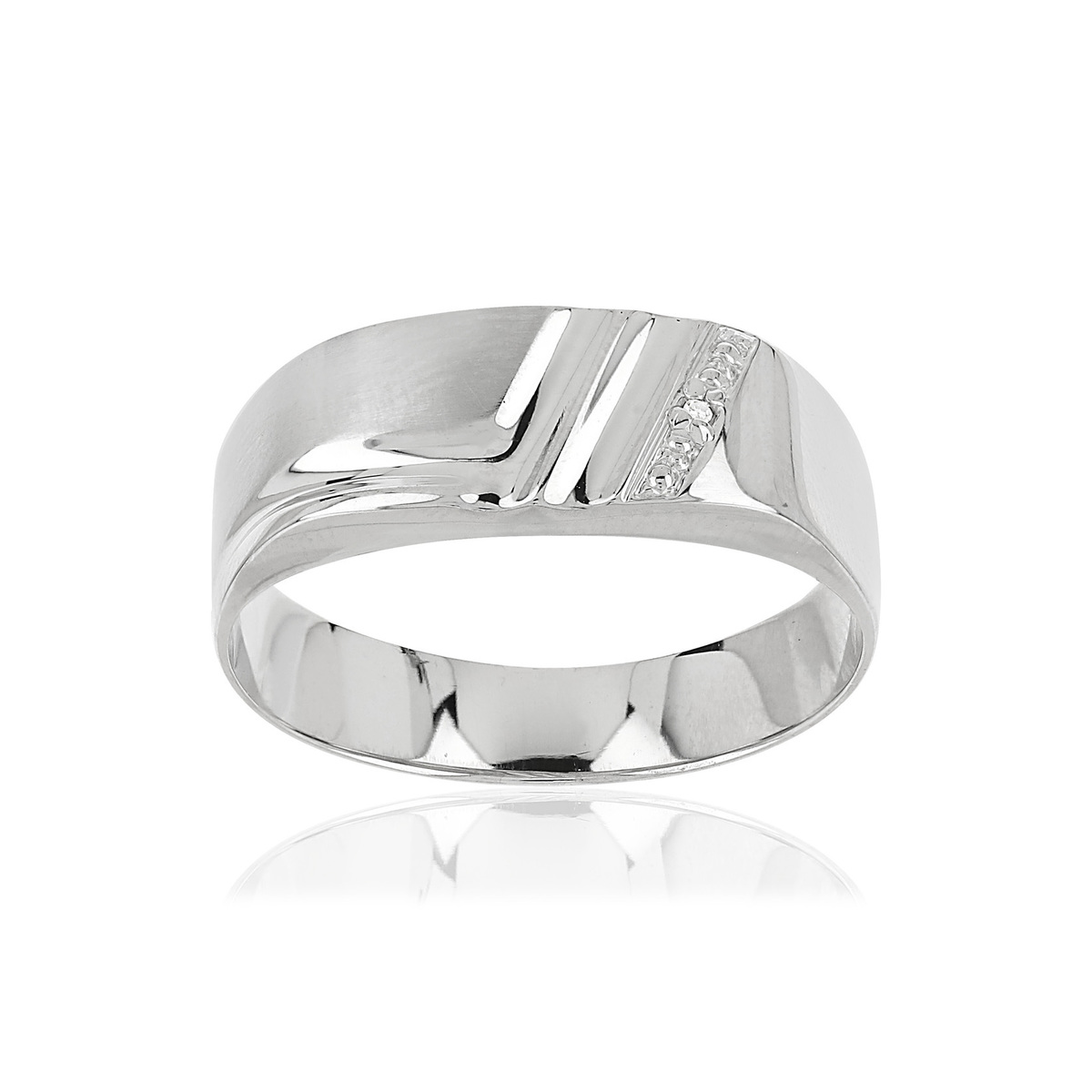 Chevalière or 375 blanc diamant