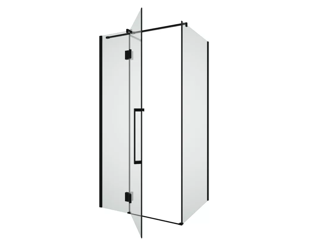 Paroi de douche fixe avec porte pivotante noir mat style industriel - 80 x 100 x 190 cm - PRINCETON