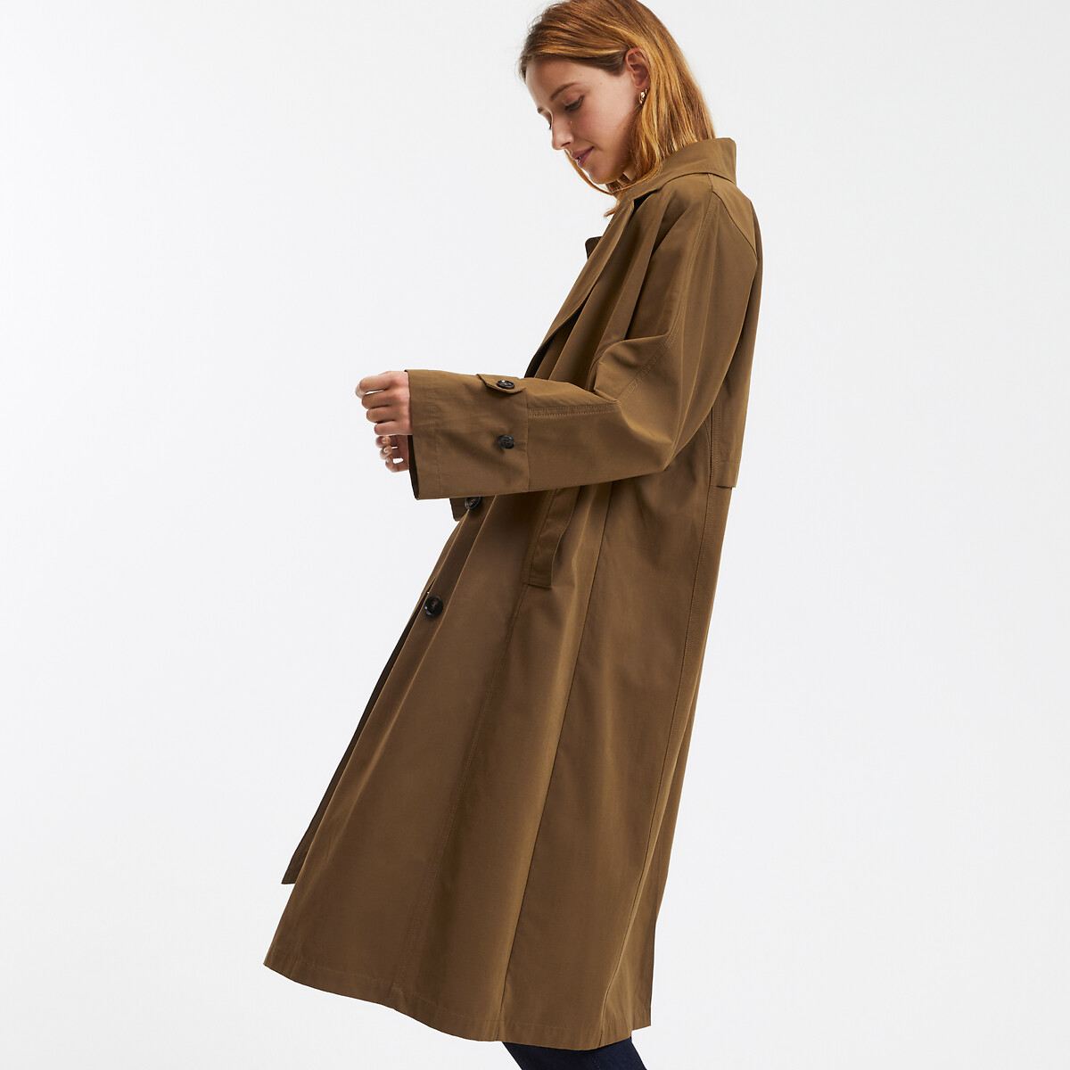 COLEÇÃO LA REDOUTE<br>Trench coat longo oversized com fileira dupla de botões