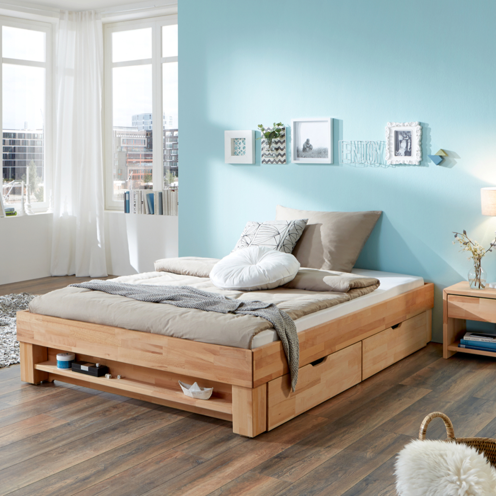 Futonbett MANUELA - Buche massiv geölt - 90x200 cm