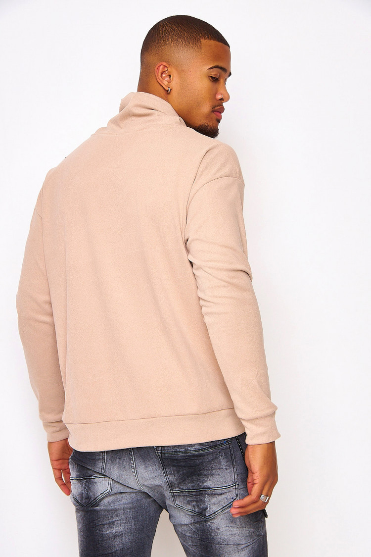 Pull en velours beige col ajustable