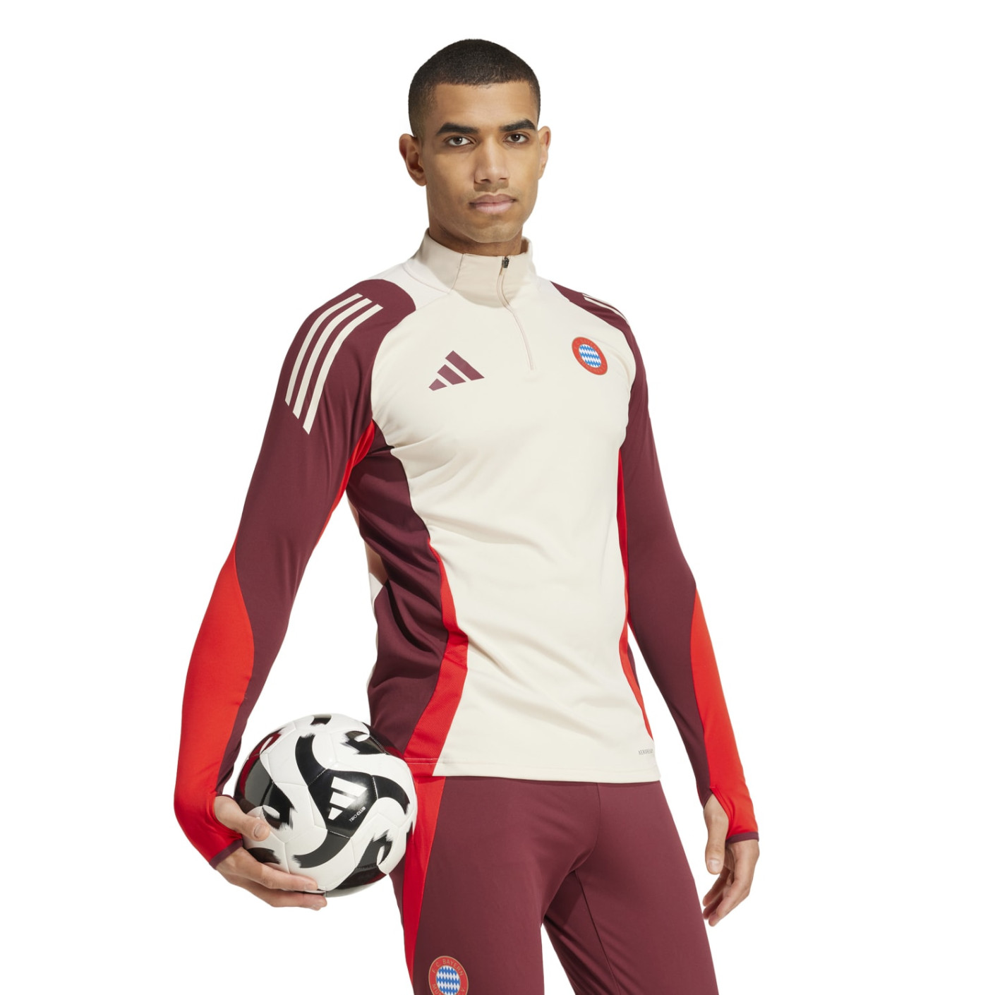 Adidas Bayern München Trainingstrui 1/4-Zip Europees 2024-2025 Wit Bordeauxrood Rood