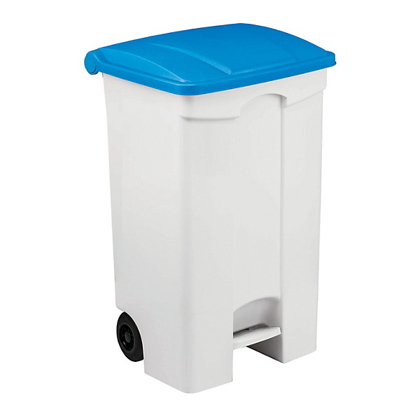 Conteneur mobile HACCP blanc à pédale 90 litres, couvercle bleu