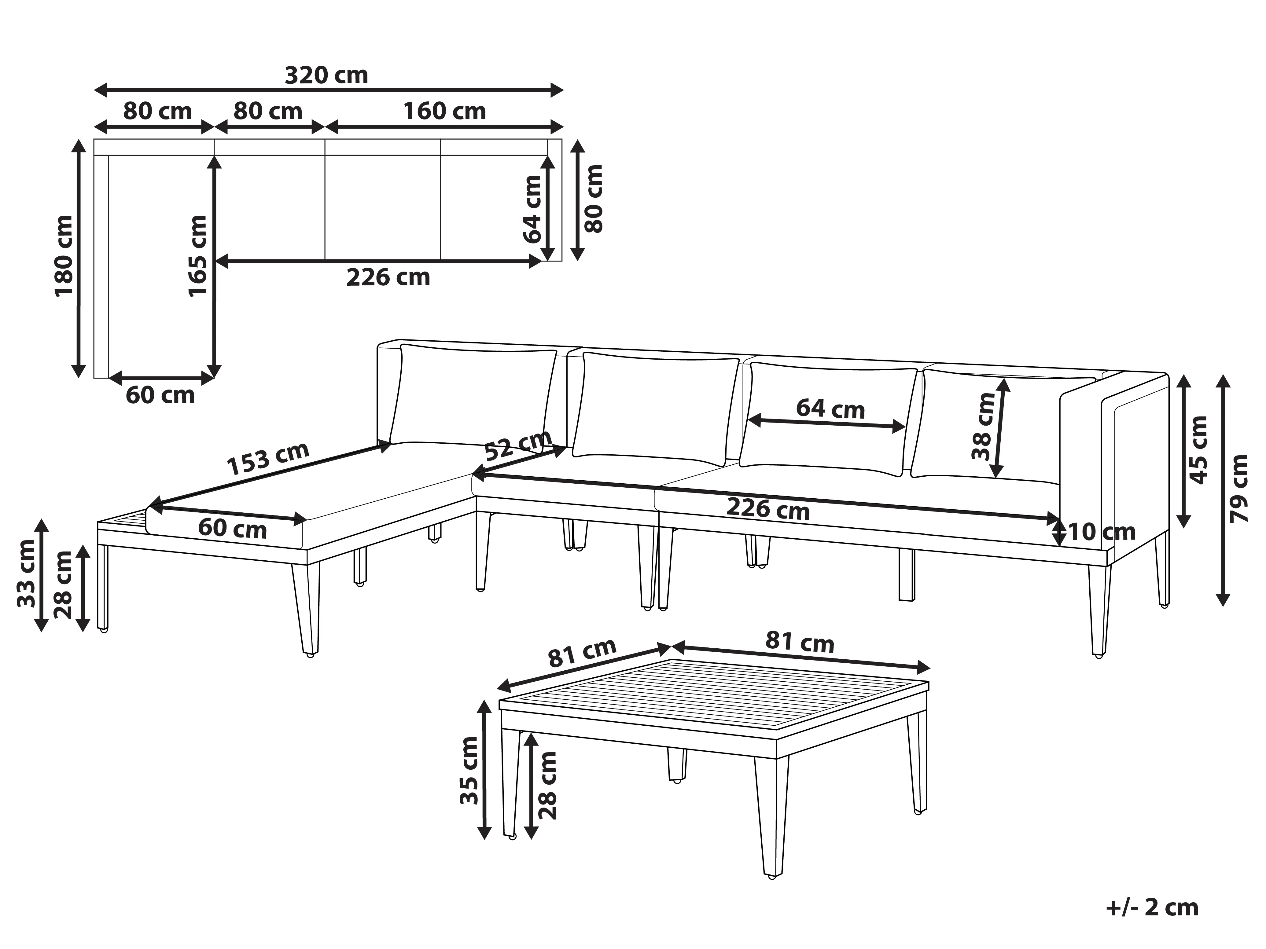 Tuin hoekloungeset met tafel 4-zits BRACCIANO rechtszijdig Gecertificeerd acaciahout Lichtbeige