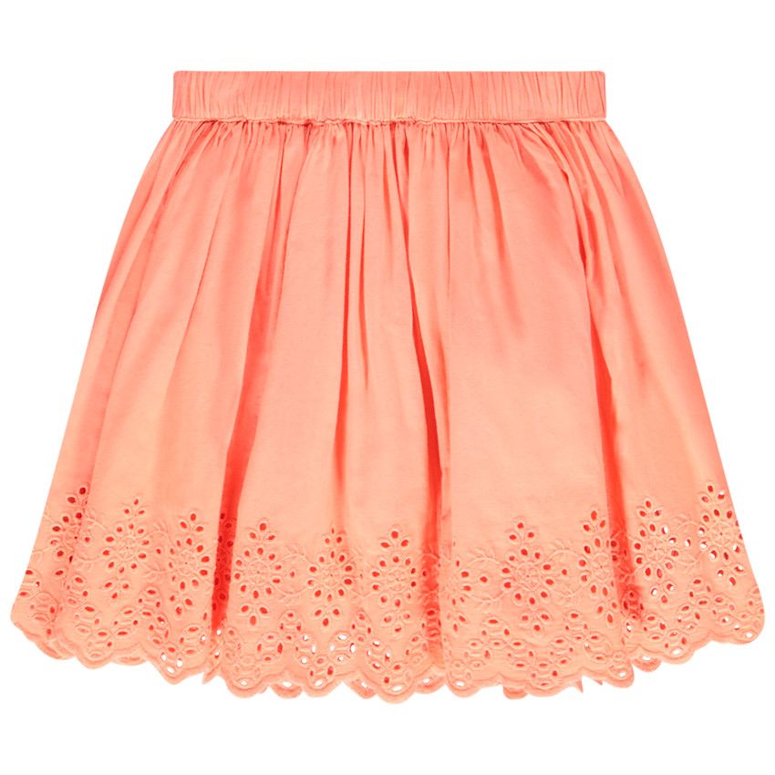 Jupe courte patineuse avec broderie anglaise pour fille - Corail