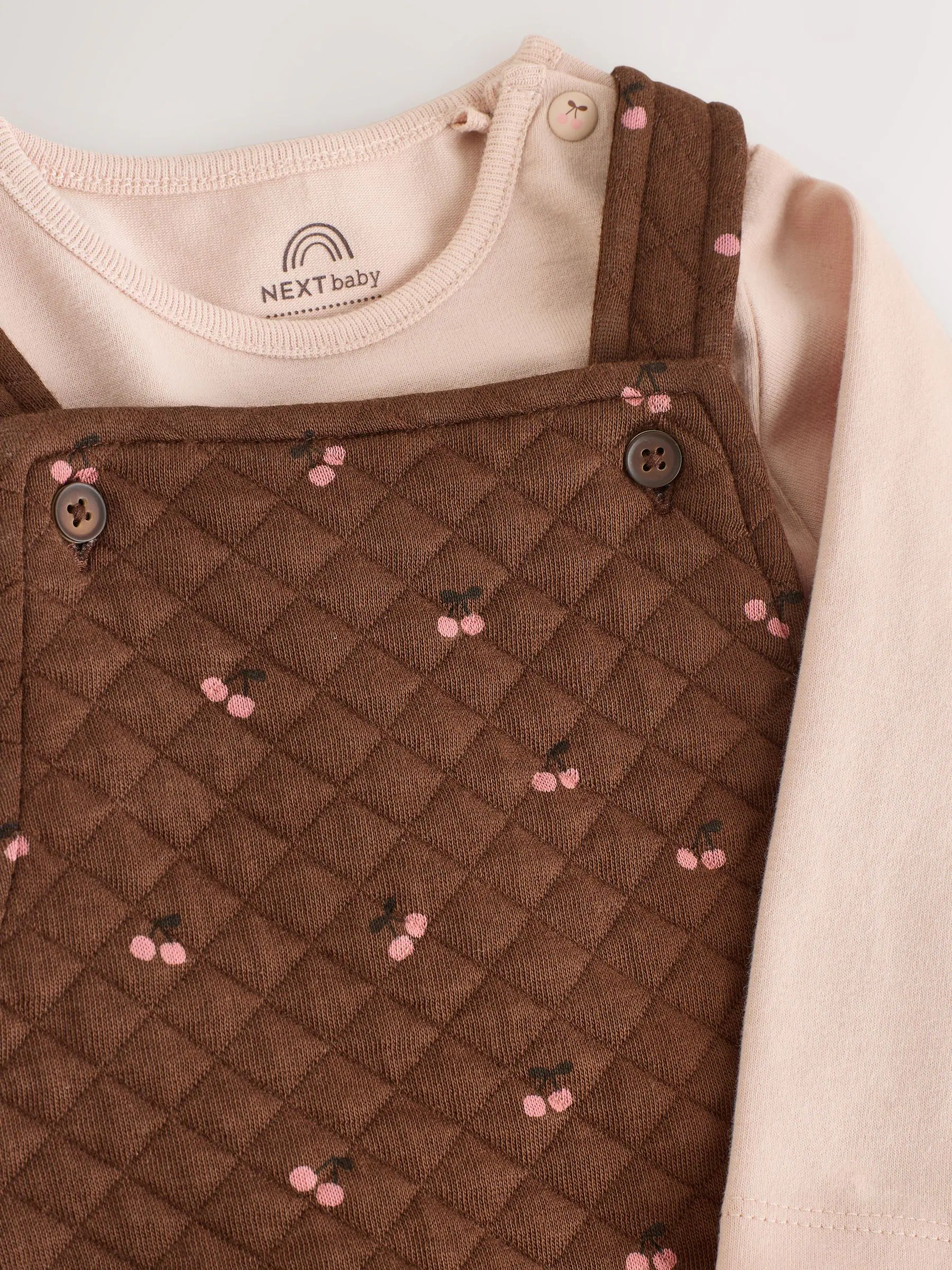 Brown Cherry - Quilted Dungaree and Bodysuit Baby 2 Piece Set (0mths-3yrs)