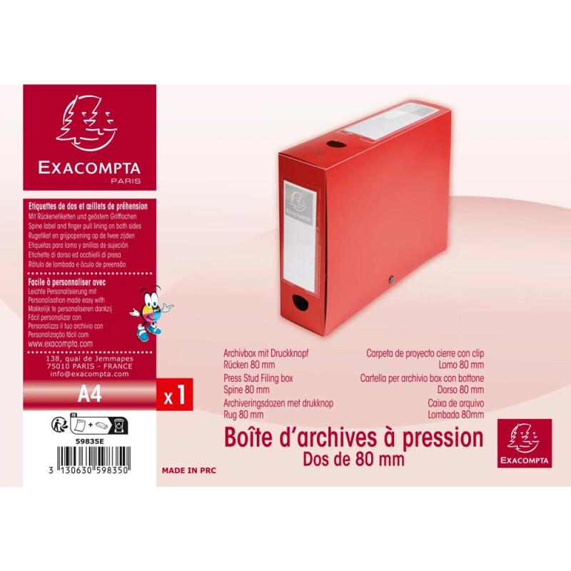 Boite de classement à pression Dos 80mm polypropylène 7/10e Opaque - A4