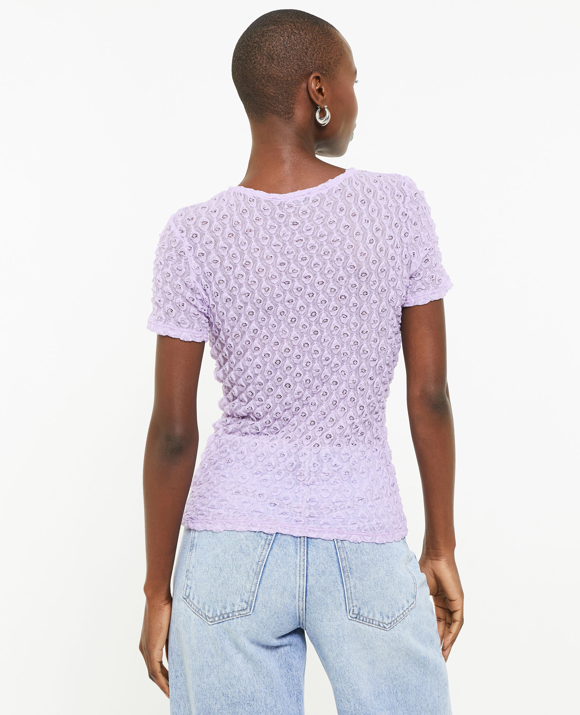 Top en dentelle tissu reliefé - Lilas