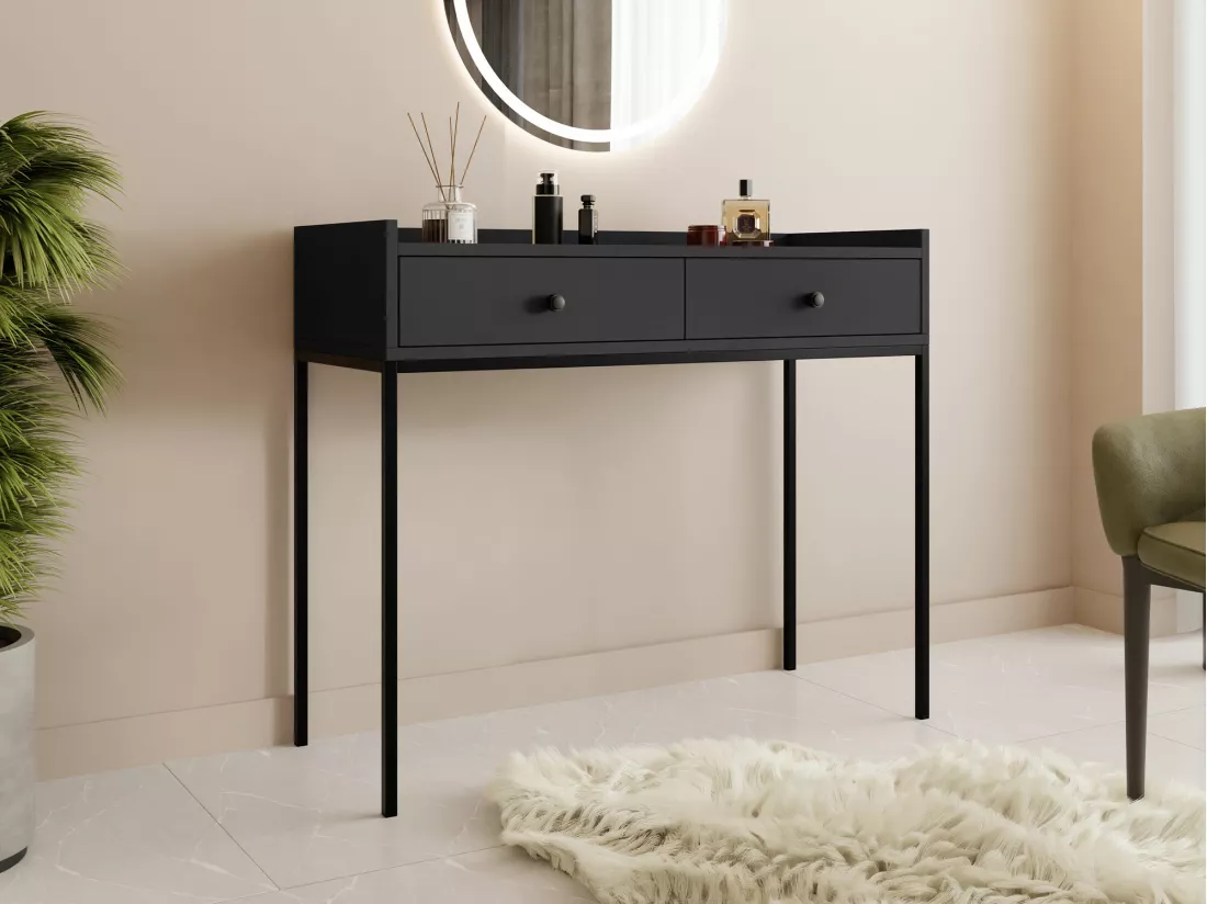 Console Comfivo Etmore 106, Noir, 86x100x40cm, Avec tiroirs