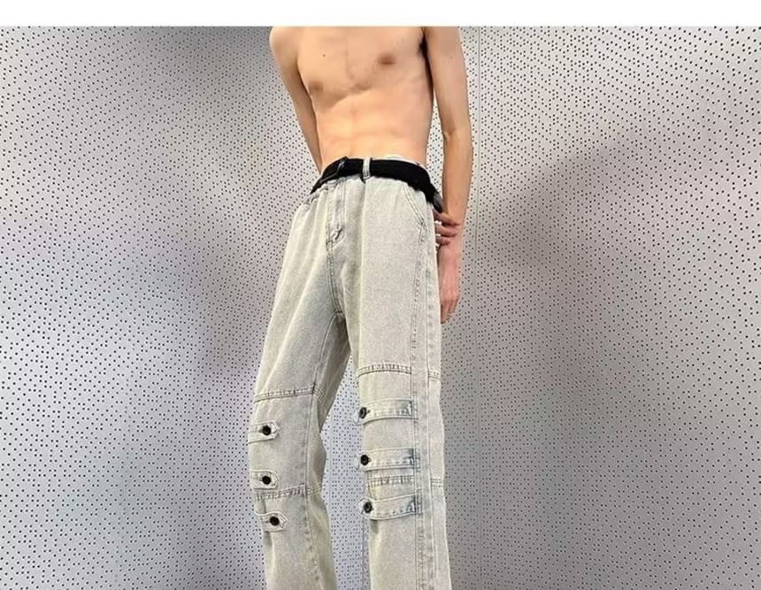 Juku Girls - Rechte jeans met rits en gewassen taille, middelhoge taille