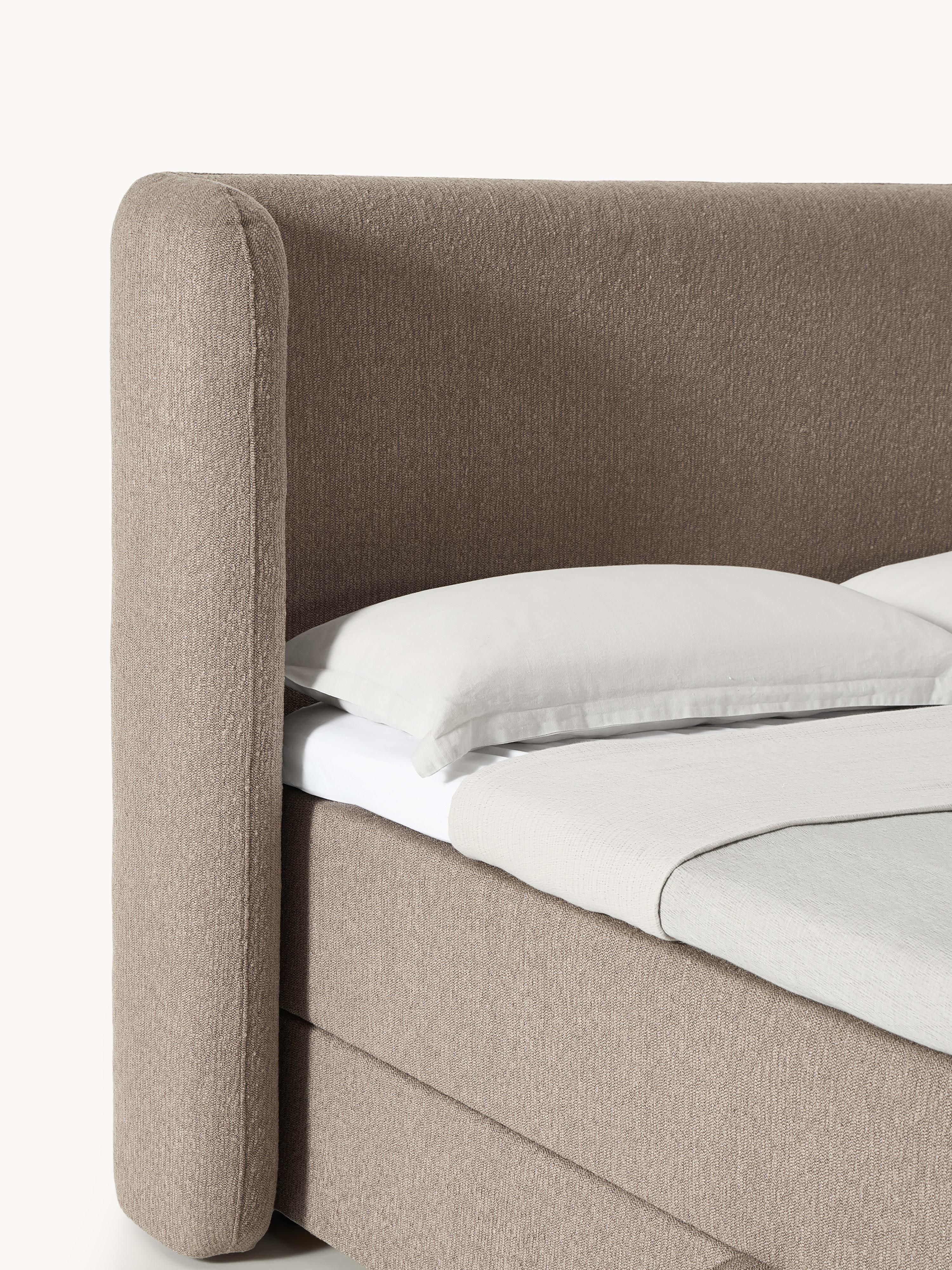 Bouclé boxspring bed Perla met opbergruimte