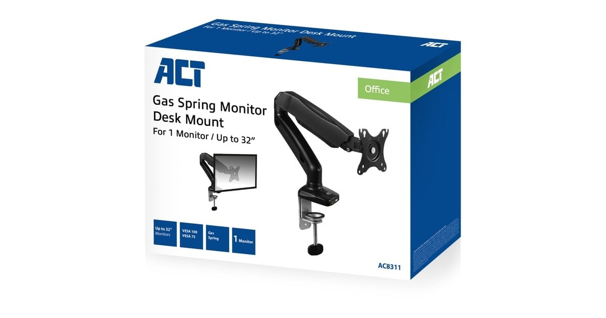 ACT ConnectivityMonitorarm office met gasveer, 1 scherm  (Zwart)