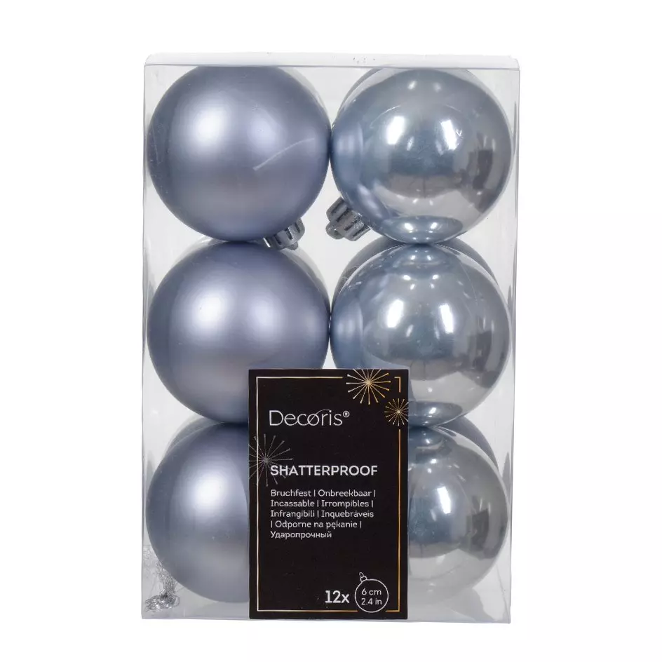 Lot de 12 boules de Noël (D60 mm) Alpine Bleu vaporeux