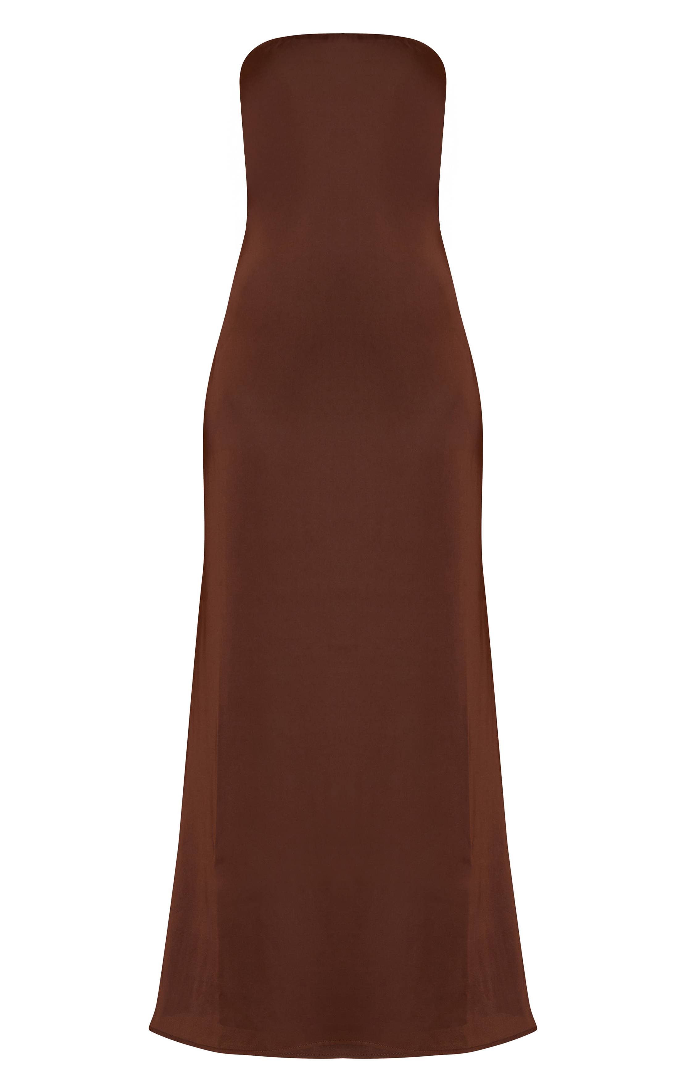 Chocolat Robe Longue Bustier En Satin