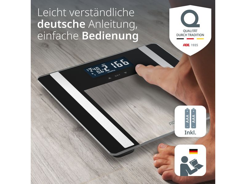 ADE Körperanalysewaage Ines Schwarz Digitale Körperfettwaage bis 200 kg