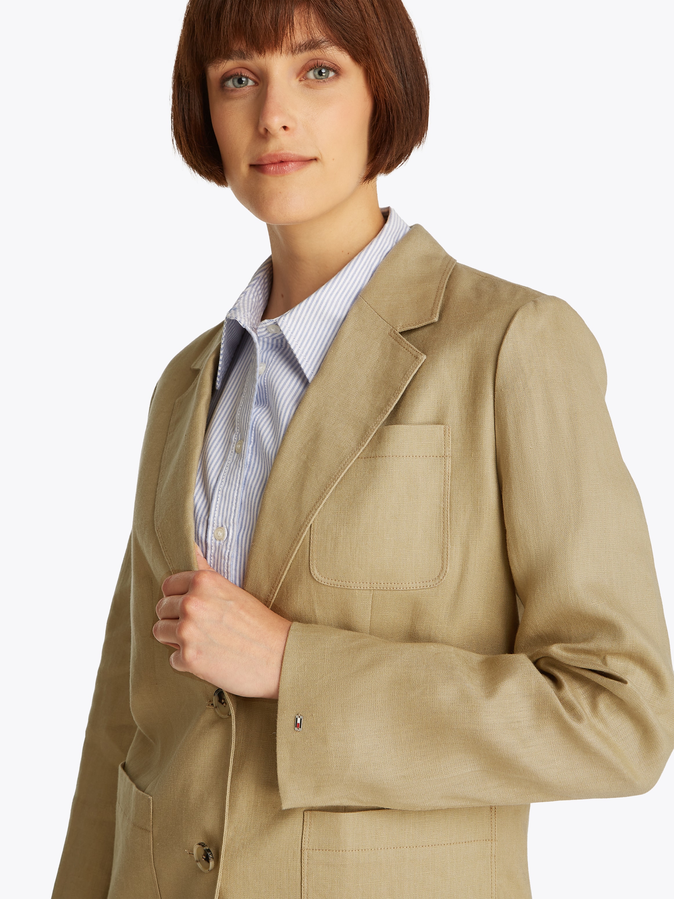 Tommy Hilfiger Kurzblazer »ESS LINEN REGULAR SB BLAZER«, mit Metalllabel ,kühlendes Premium Leinen