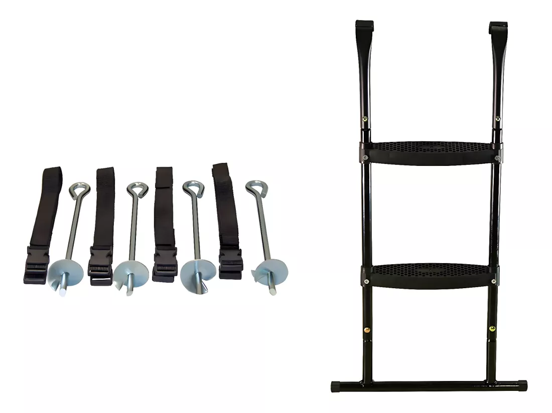 Kangui - Trampoline de jardin 305 cm + filet de sécurité + échelle + kit d'ancrage JUMPI Vert/Noir 300