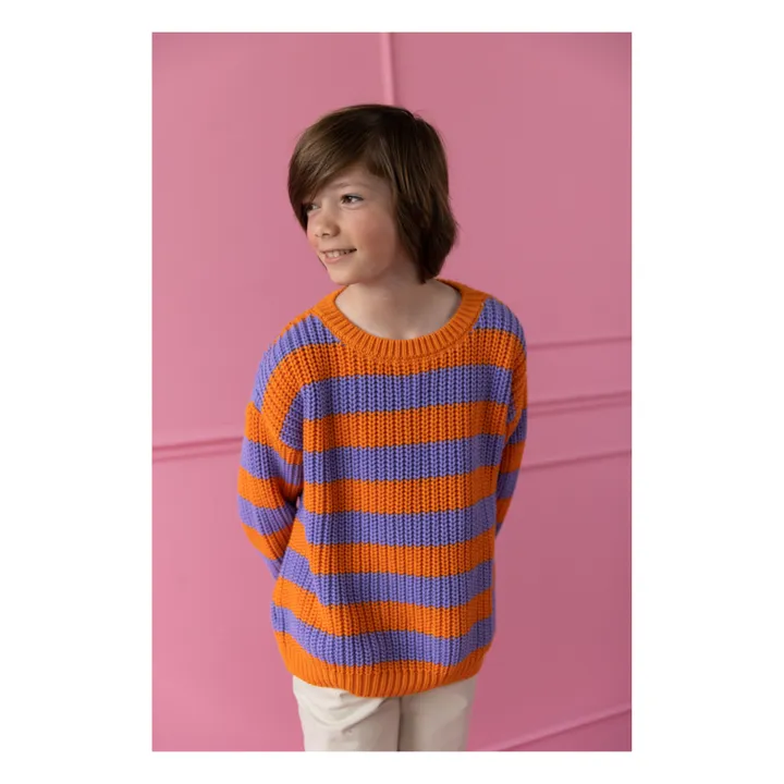 Yuki Pull Chunky Rayure Coton Bio | Orange