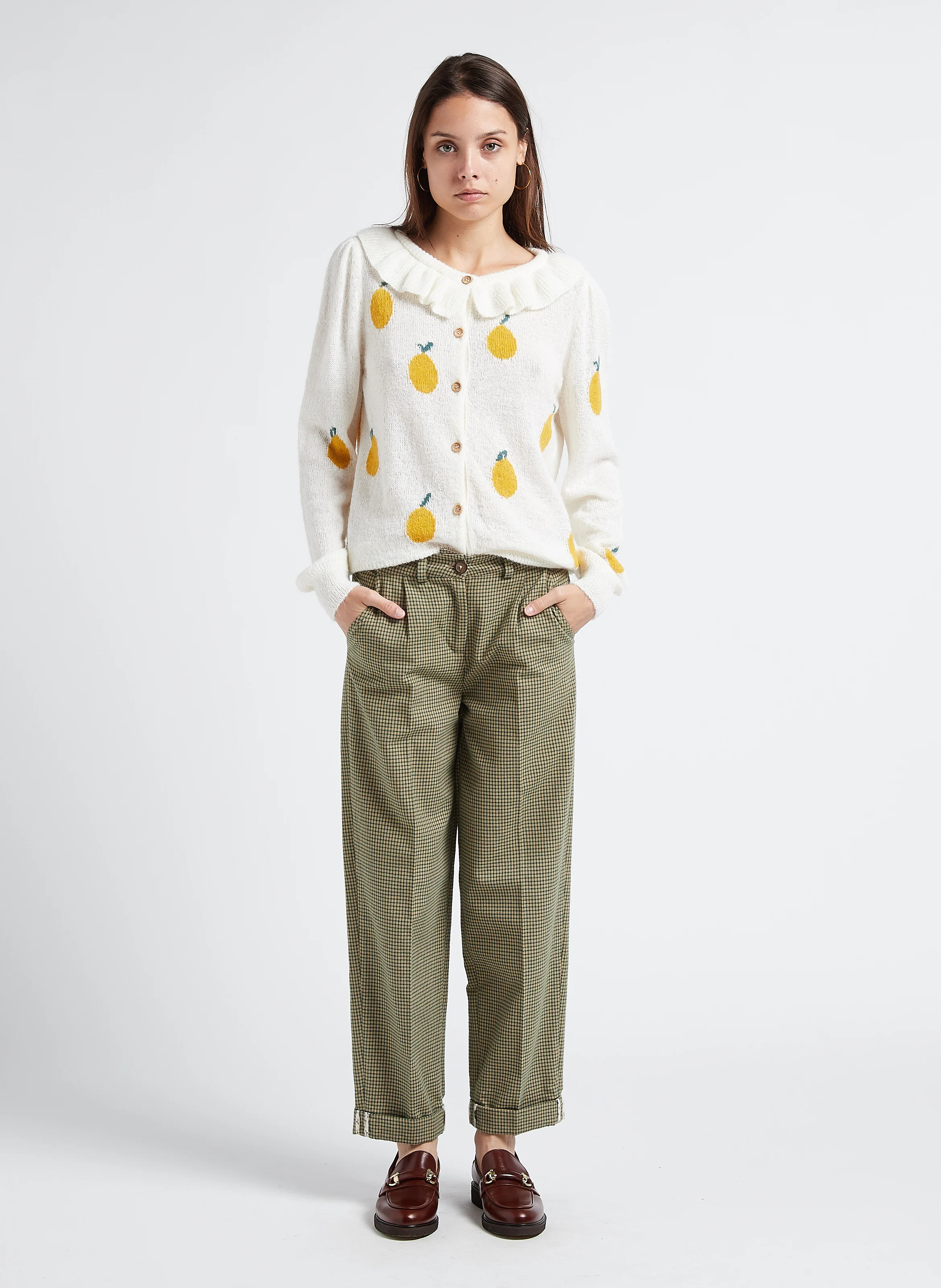 Pantalon carotte en coton| Vert