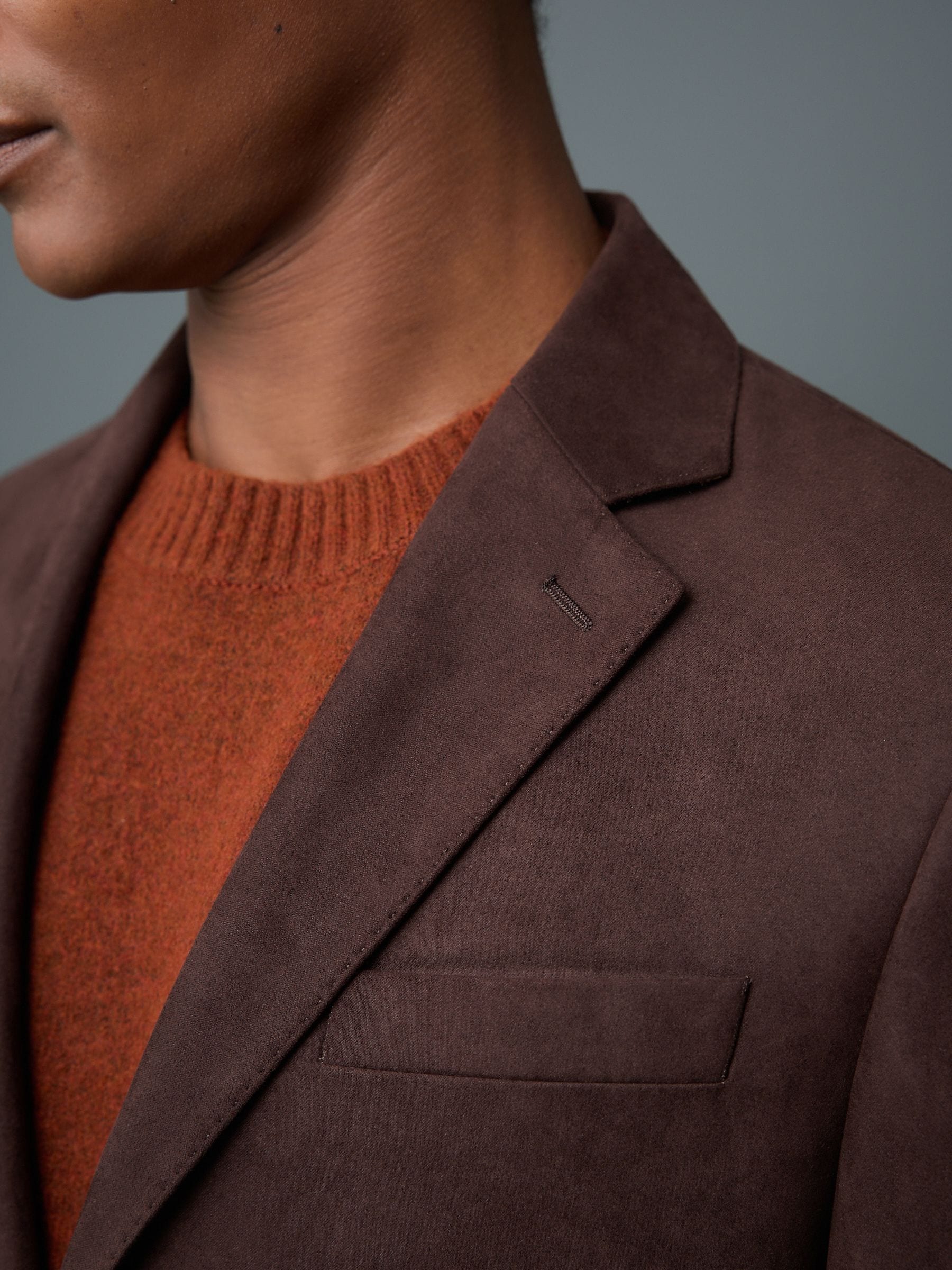 Chocoladebruin - Normale Pasvorm - Blazer van imitatiesuède