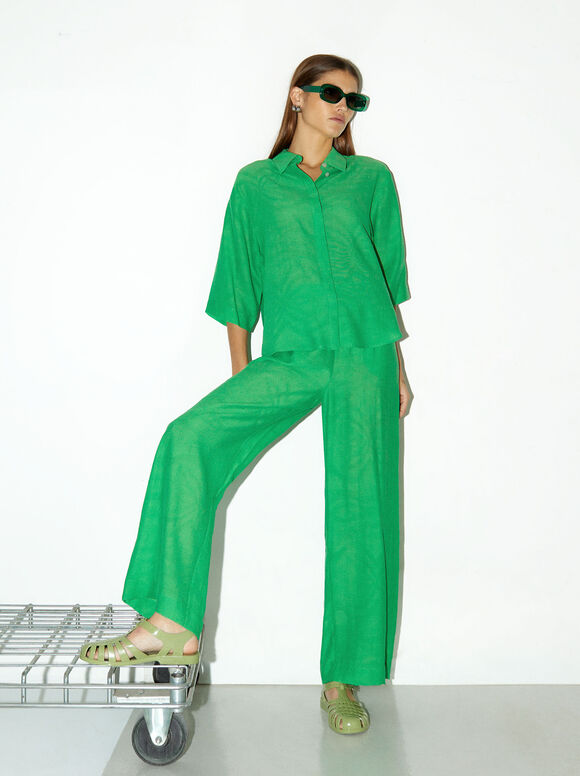 Calça reta em jacquard - Verde