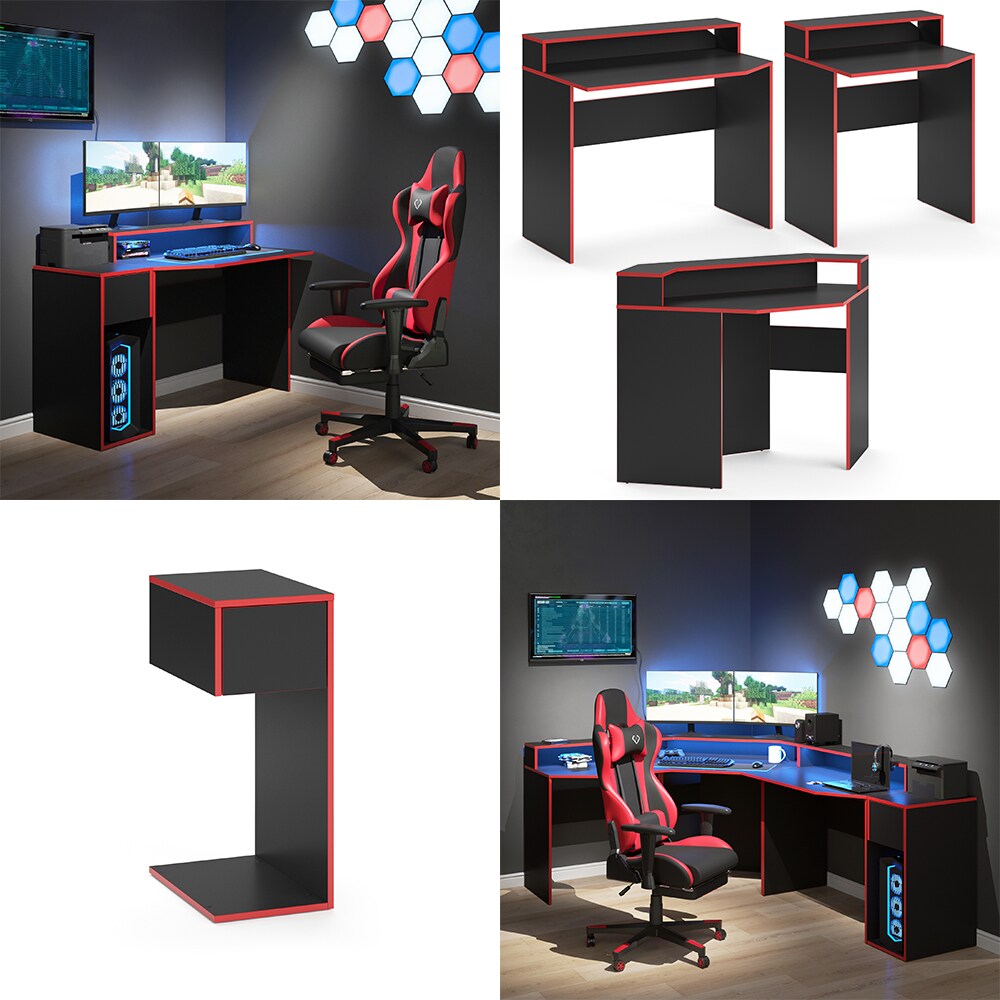 Vicco PC-Schrank Beistellschrank Computerschrank Kron Schublade Schwarz/Rot