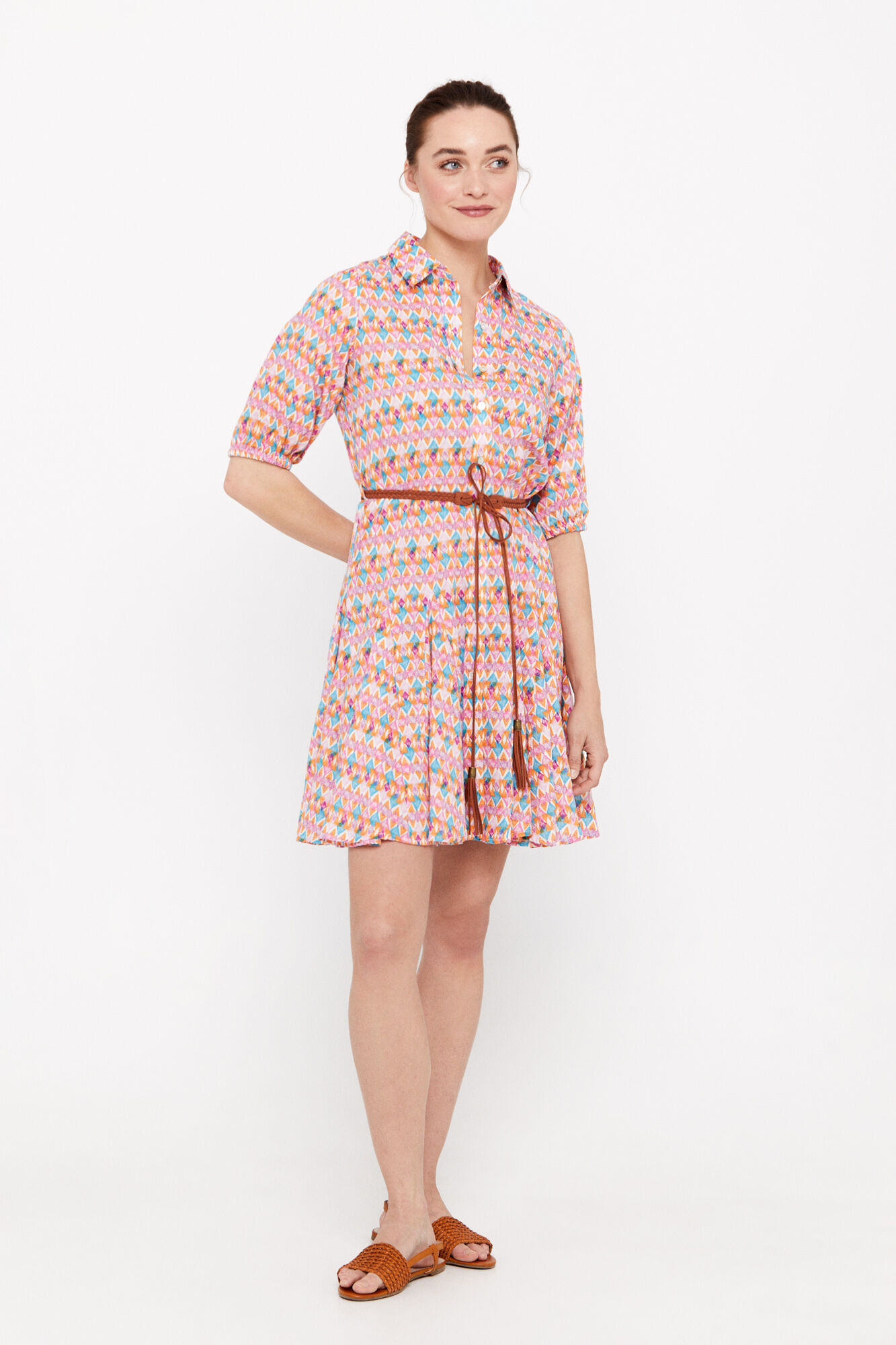 Vestido curto de algodão - Multicolorido