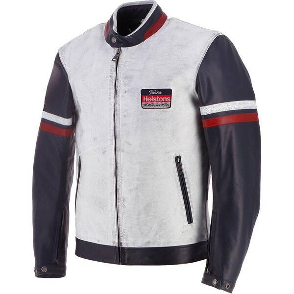 Helstons - Blouson V-Series Cuir Rag Blanc / Bleu / Rouge