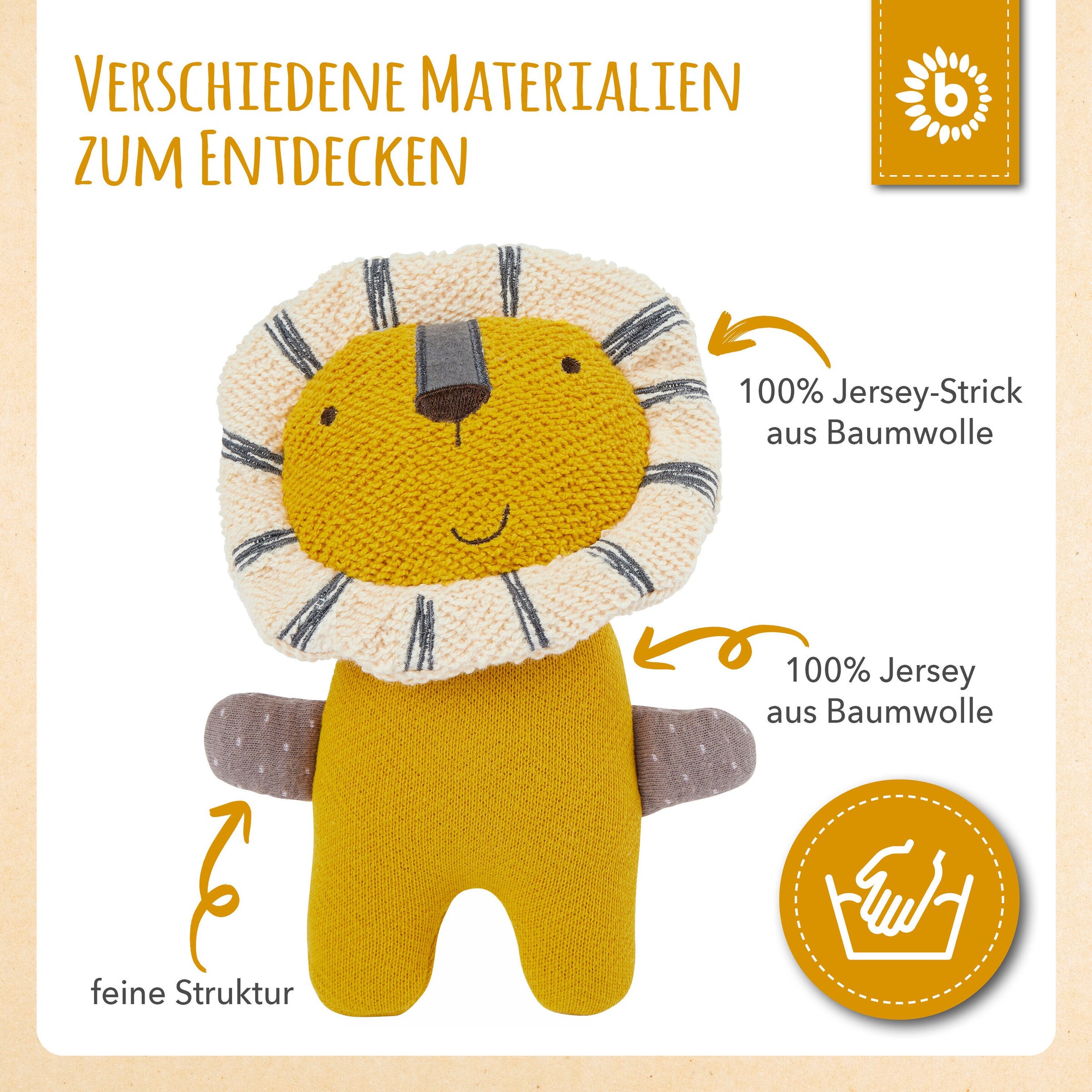 Bieco Kuscheltier Gehäkelt Löwe - ab Geburt Gelb