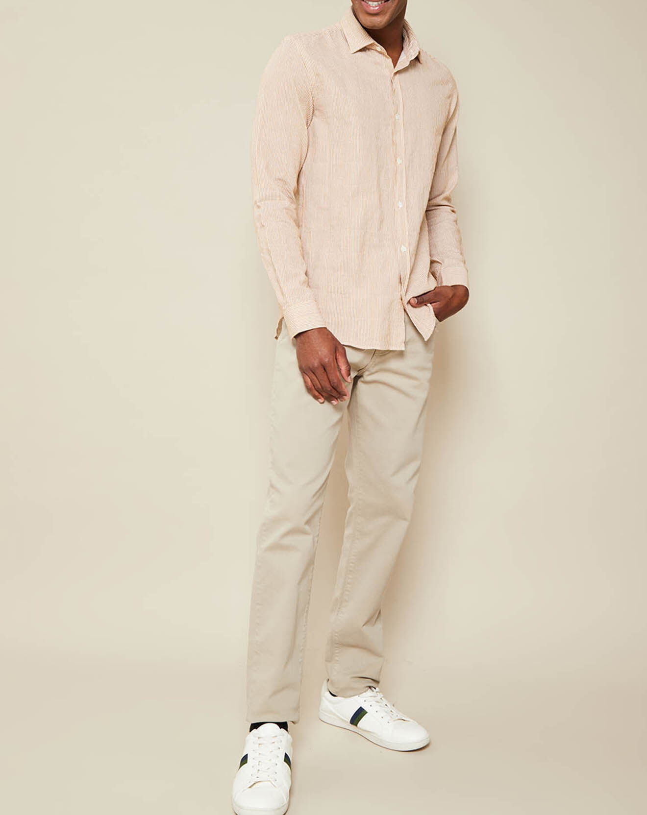 Hartford Chemise Slim Fit Sammy à rayures moutarde/blanc