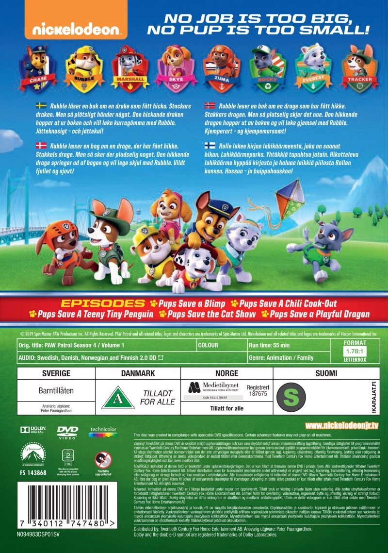 Paw Patrol - Sæson 4 - Vol. 1 - DVD