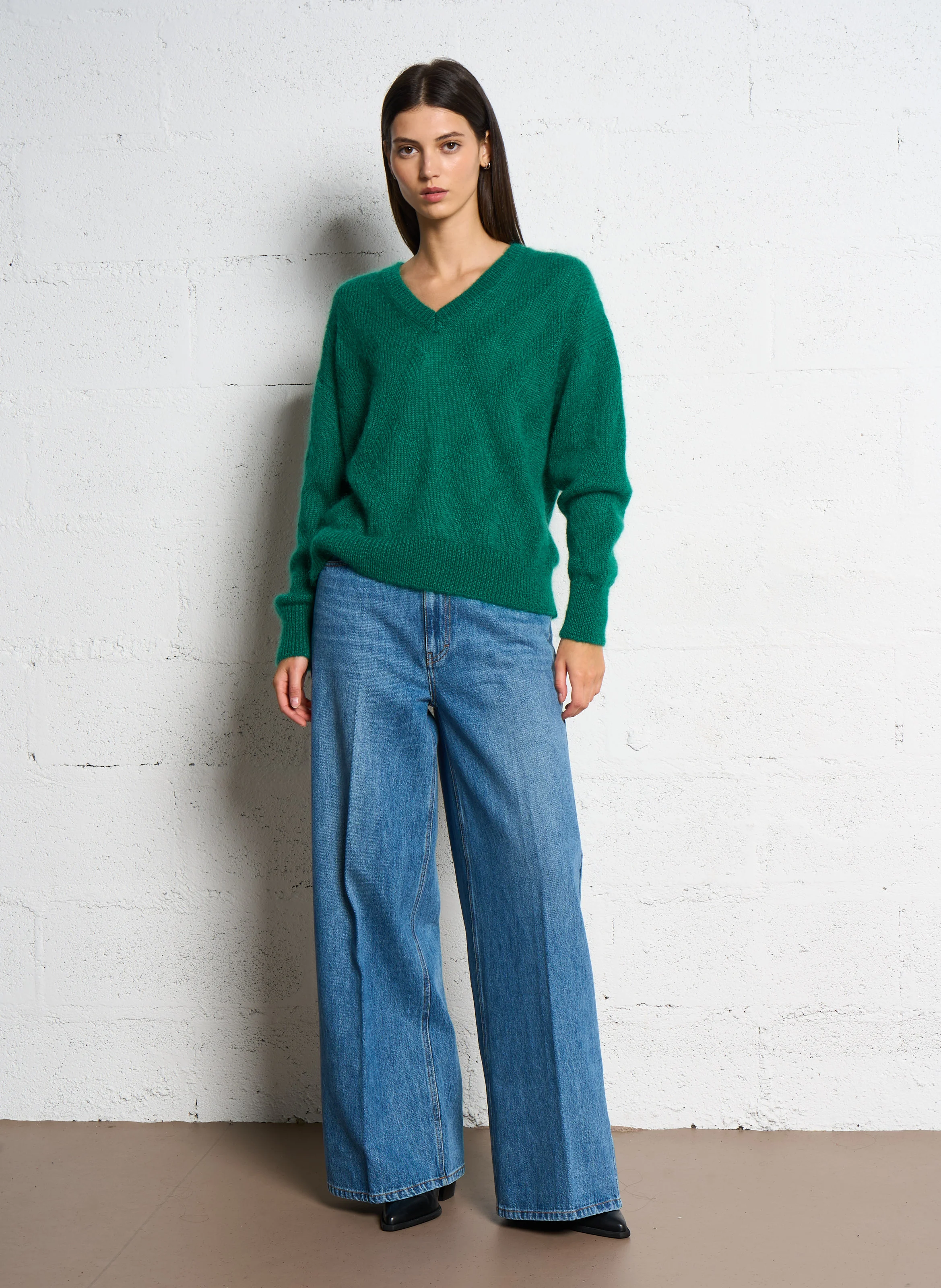 MALILI - Pull col V en laine mélangée | Vert