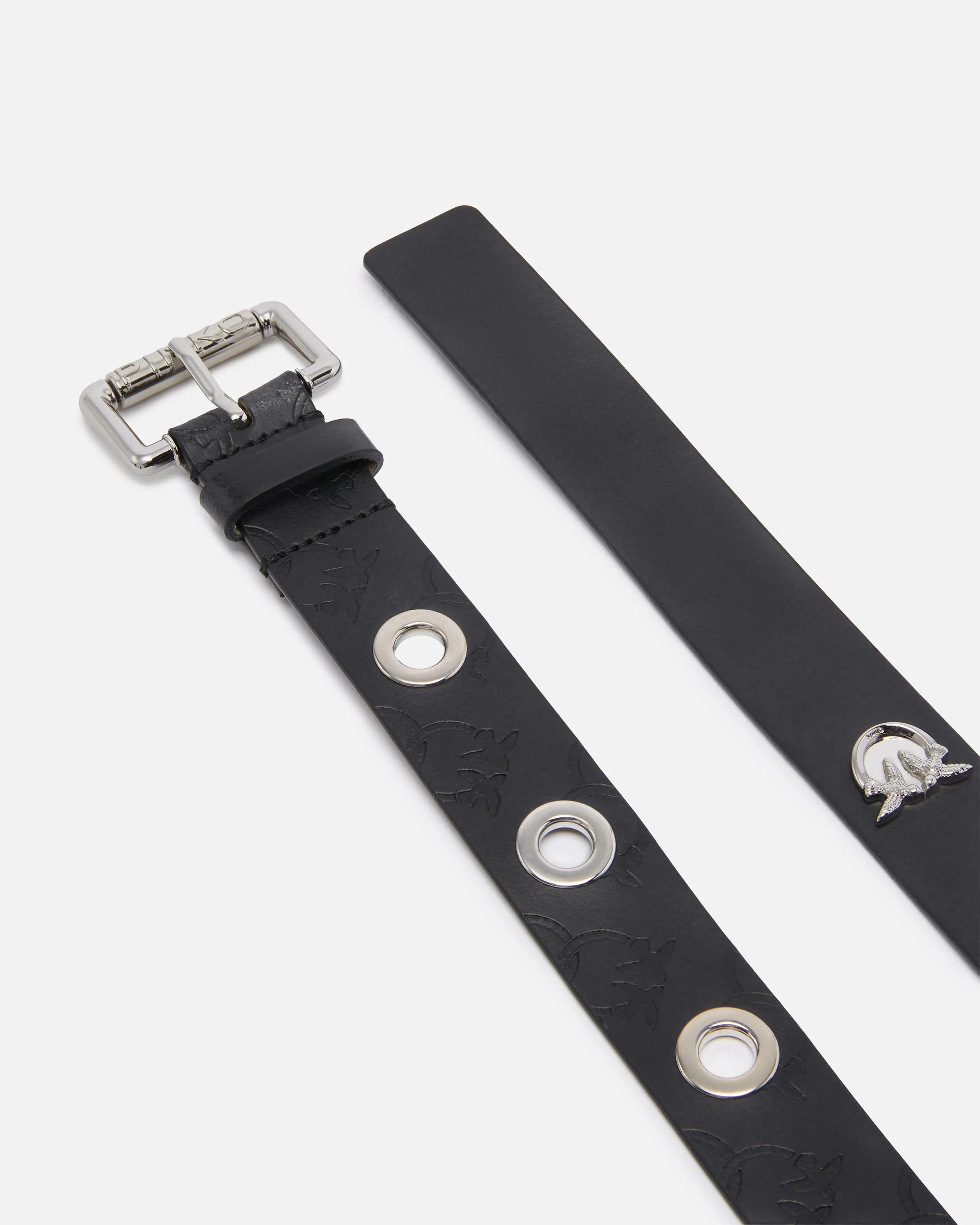 Ceinture imprimé monogram à œillets de 3 cm | Noir