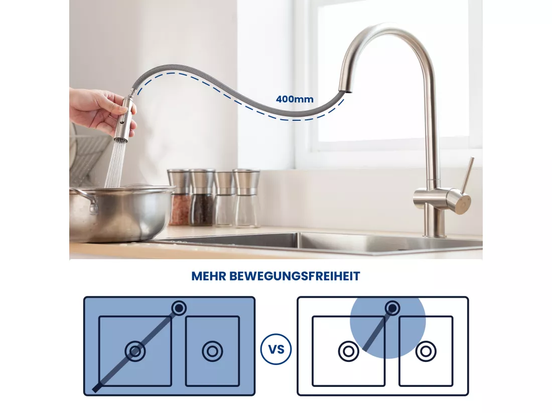 Cecipa max Evier Quartz Noir 50x45cm Evier 1 Bac en Quartz Evier de Cuisine en Granit + Mitigeur de Cuisine avec Douchette Extractible Brossé