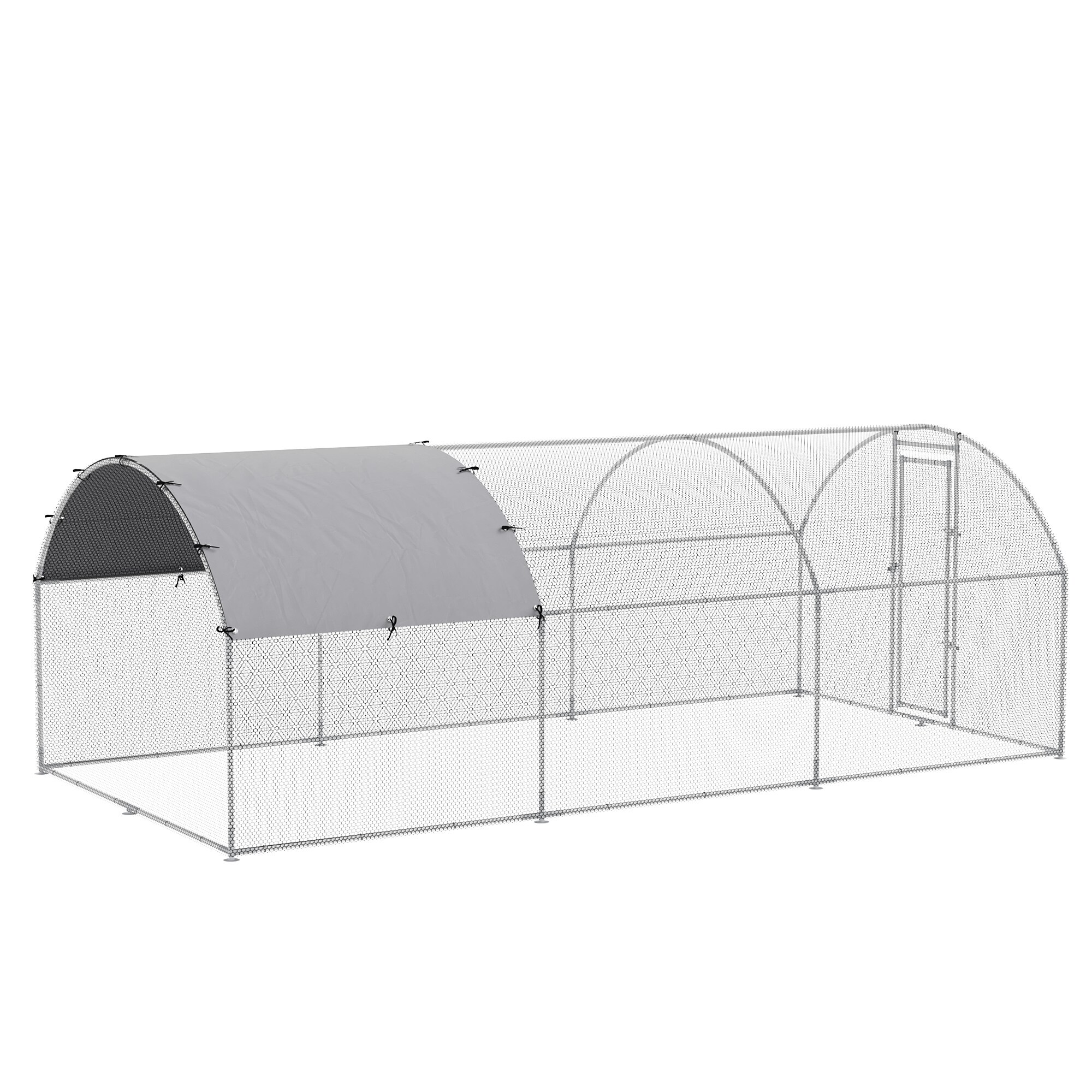 PawHut Kleintierstall mit Schatten Dach silber 280L x 570B x 197H cm