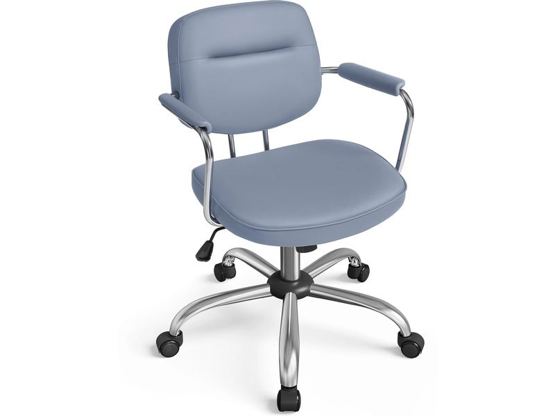 Songmics Bürostuhl mit Polsterrücken und Armlehnen, Blau Drehstuhl mit gebogenem Sitz