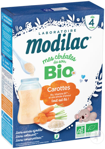 Modilac Céréales Bio Riz Carotte Dès 4 Mois 250g