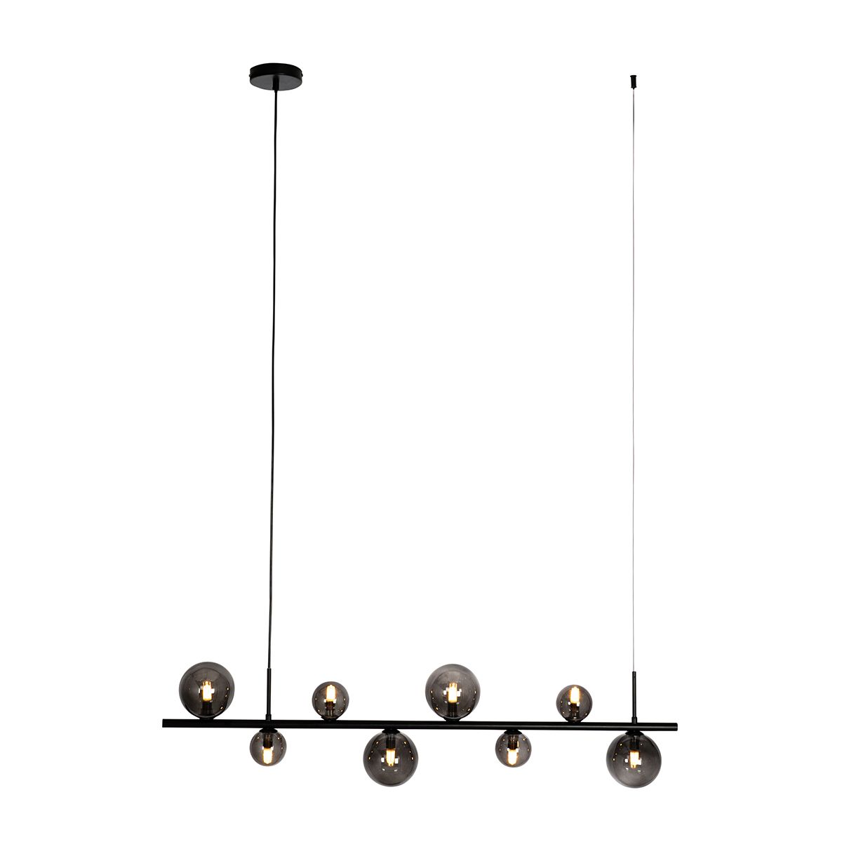 Hanglamp zwart met smoke glas langwerpig 8-lichts - Monaco