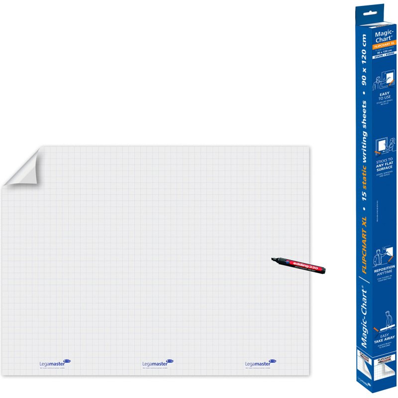 Feuille électrostatique repositionnable non effaçable Magic-Chart Legamaster 90 x 120 cm - 15 feuilles quadrillées